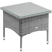 Polyrattan Side Table | Grey | 50x50x45cm | Glass Top | Weatherproof